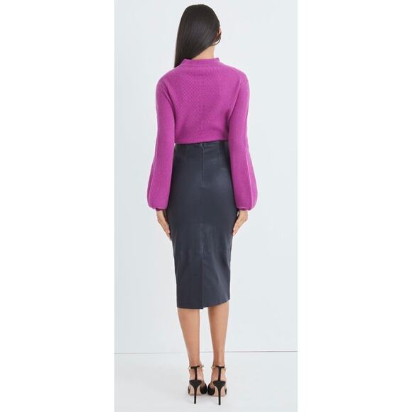 Veronica Beard Kaliyah Navy Leather Pencil Skirt - Picture 10 of 14